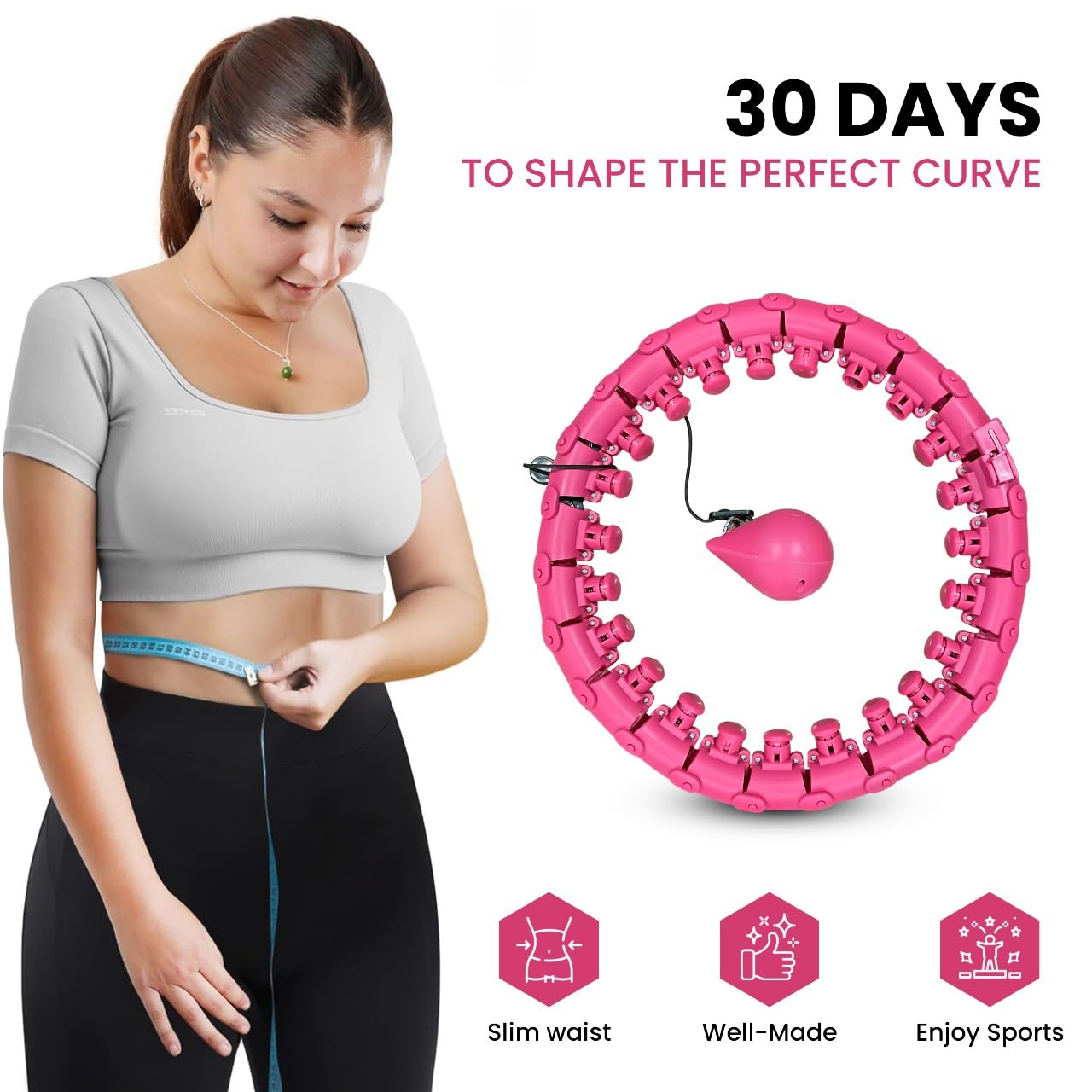 24 Detachable Infinity Weighted Hula Hoop for Women – Plus Size Adjustable Fitness Hoop with Massage Knots, Smart Exercise Waist Trimmer for Home Workout, Weight Loss & Body Toning
