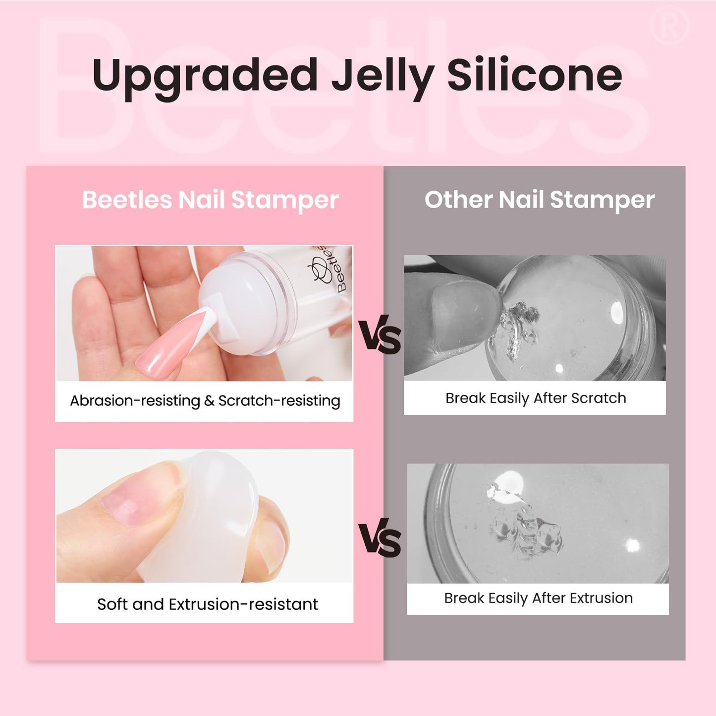 Beetles Nail Stamp 3Pcs Silicone French Tip Nail Stamp Kit with Replacement Nail Stamper Heads and Scrapers Soft Silicone Nail Printing Tool for Home Manicure Diy Nail Art Salon Gifts for Girls