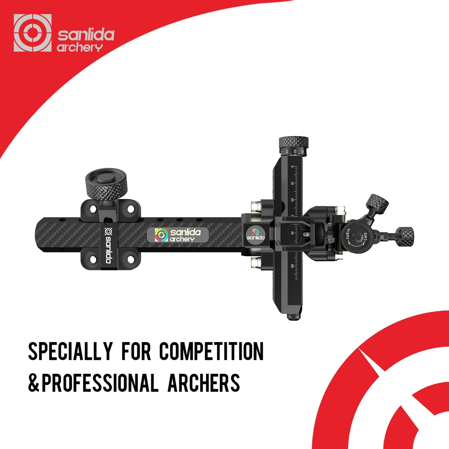 Sanlida Archery Hero10 II Advanced Target Compound Sight Without Scope, 9" Carbon Bar Crafted from Precision CNC-machined 6061 Aluminum for Target Archery