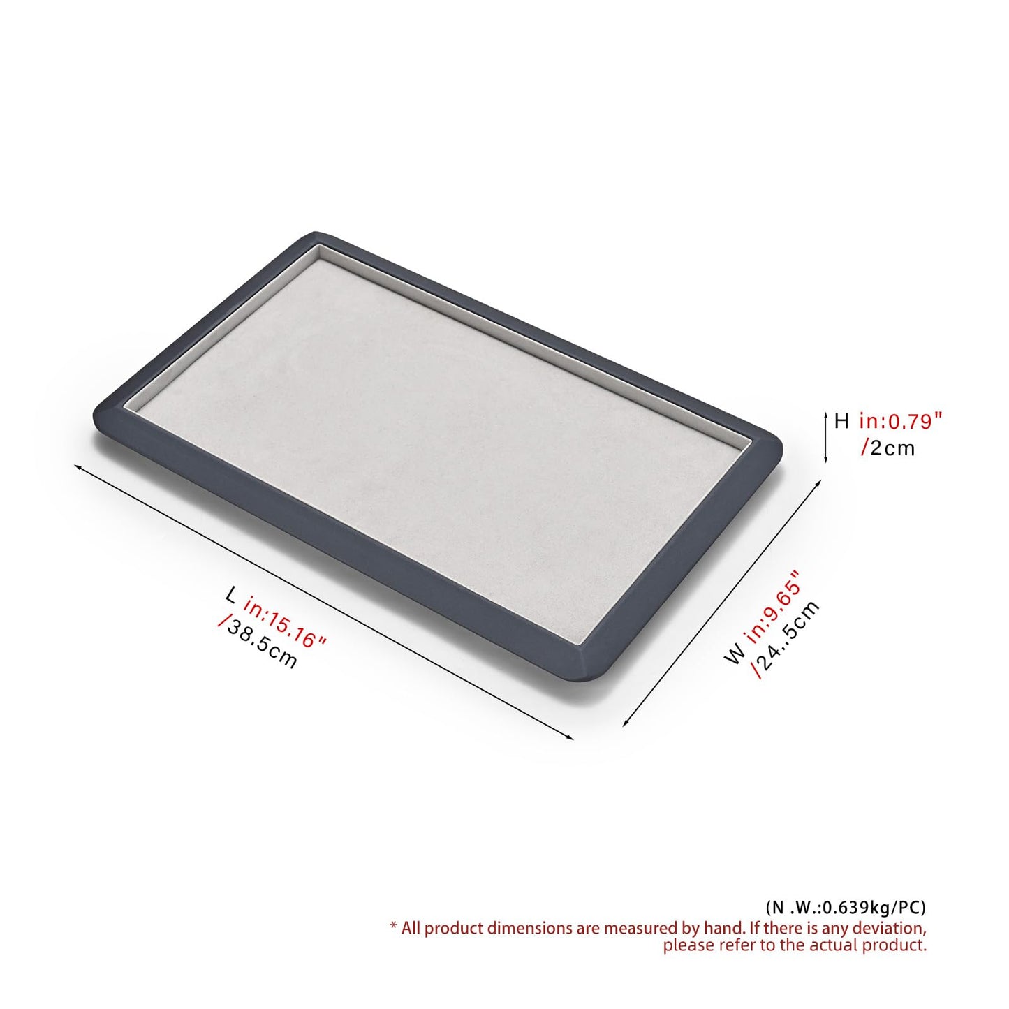 Oirlv Gray Leather Jewelry Display Tray with Microfiber Lining, Premium Rounded Corner Organizer
