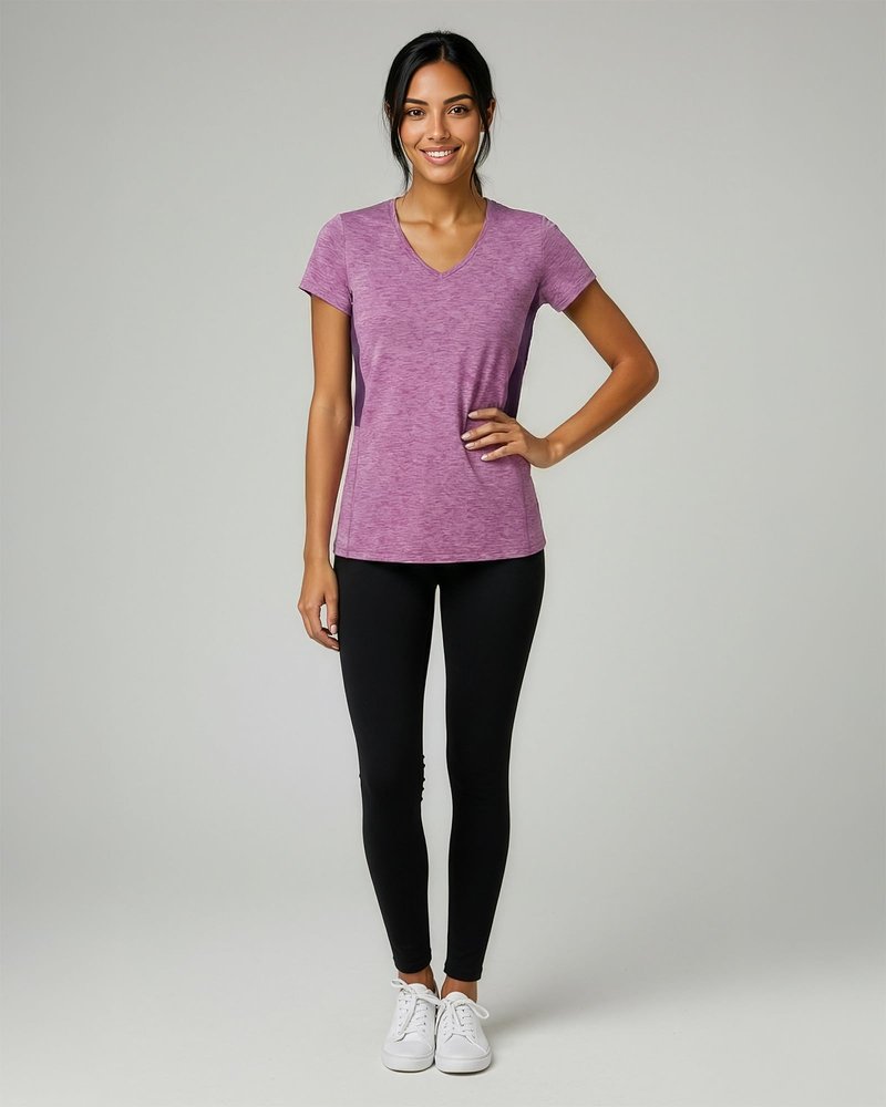 Real Essentials 5 Pack: Women's Dry-Fit Short Sleeve V Neck T Shirt Workout Fitness Yoga Top Tee, Set 4, XL