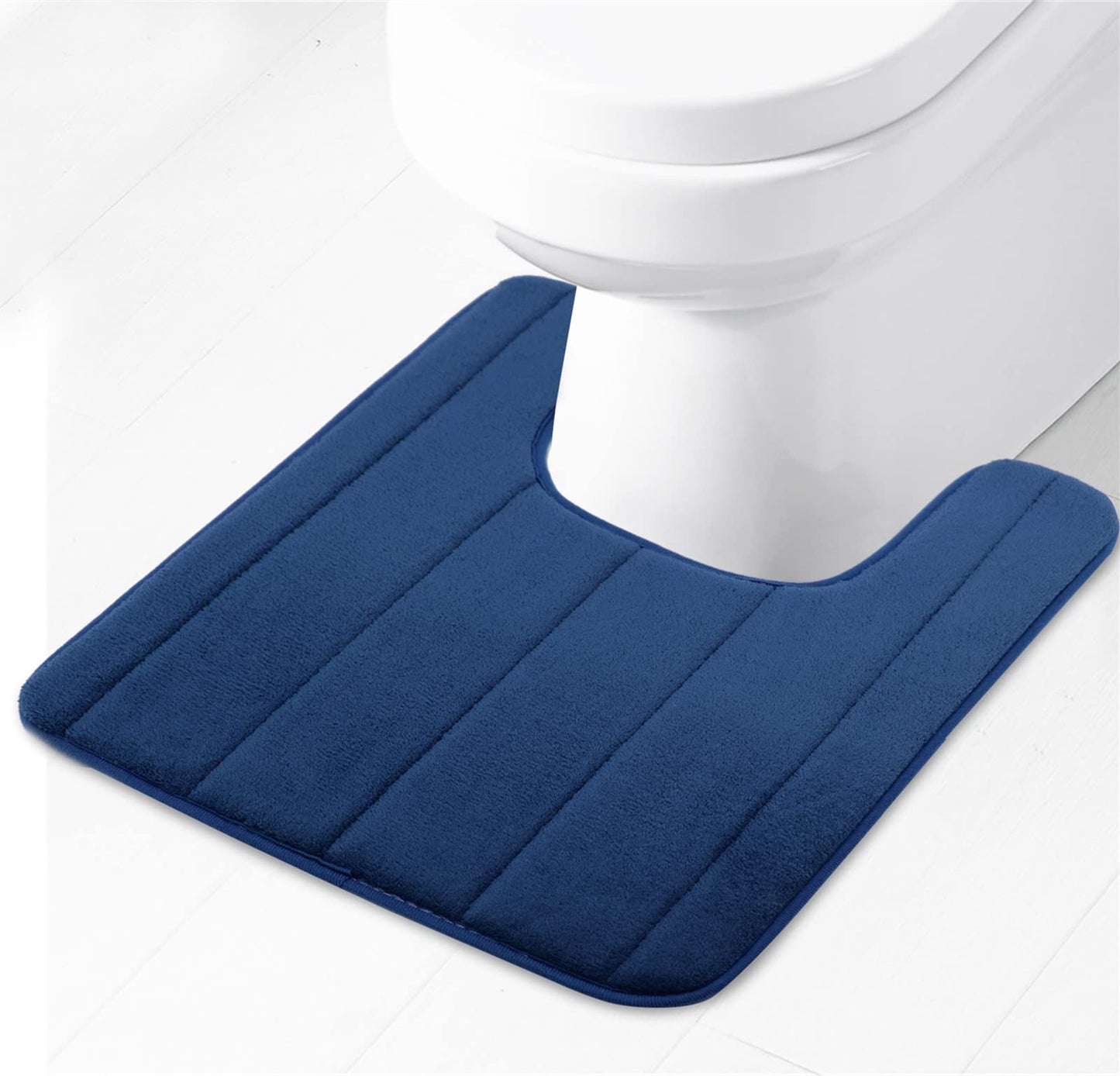 Lifup Soft U-Shaped Bathroom Rug, Memory Foam Bath Mat, Non Slip Water Absorption Dry Fast Toilet Mat, Bathroom Floor Mat Navy Blue 1.3 x 1.6 Feet