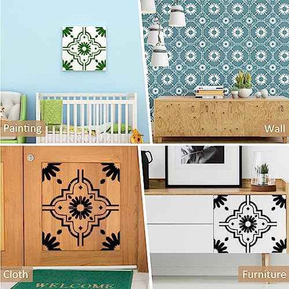 Zonon 4 Pieces Reusable Tile Stencil Floor 12 x 12 Inches Wall Templates Tile Pattern Stencil Drawing Templates for DIY Scrapbooks Wall Floor Fabric Decors(Trendy Style)