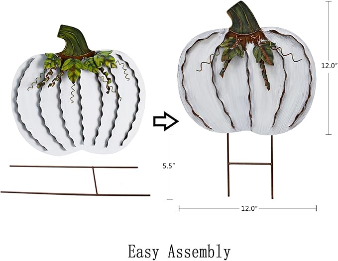 Metal Pumpkin Stakes Yard Signs Fall Decor Decorative Garden Stake Lawn Pumpkins Ornaments Outdoor Autumn Decoration for Harvest Halloween Thanksgiving (17.5" H White x2)