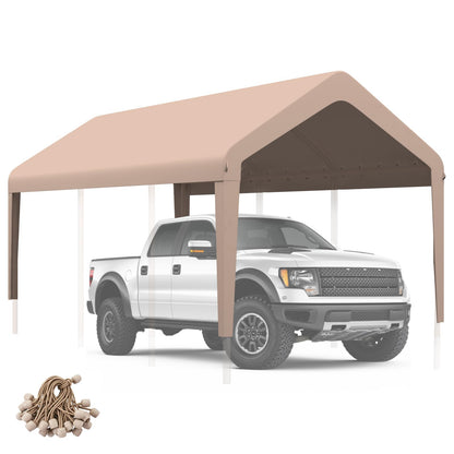 Carport Canopy 10'x20' Heavy Duty Replacement Cover, Garage Shelter Cover 800D Oxford Waterproof & UV Protected Tarp with Ball Bungees, Not Include Frame - Beige