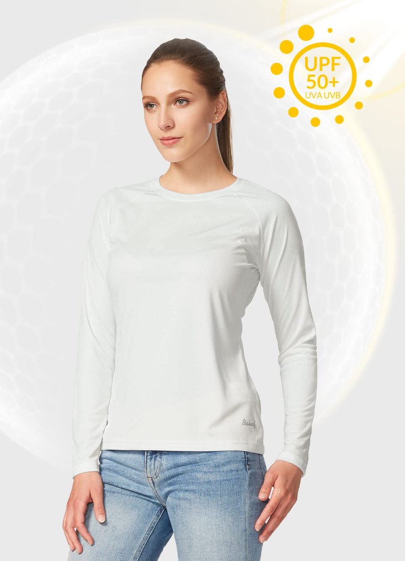 baleaf Womens UPF 50+ Sun Shirts Long Sleeve UV Protection Quick Dry Breathable Lightweight Rash Guard Hiking Workout A01-white M