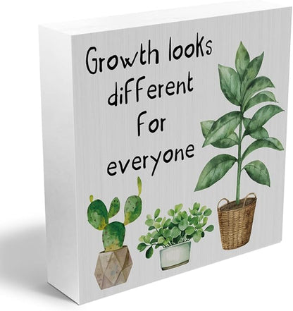 Inspirational Growth Mindset Wooden Box Sign, Motivational Gifts Rustic Farmhouse Home Therapy Counseling Office Classroom Desk Table Shelf Decor, Positive Affirmations Wood Block Plaque