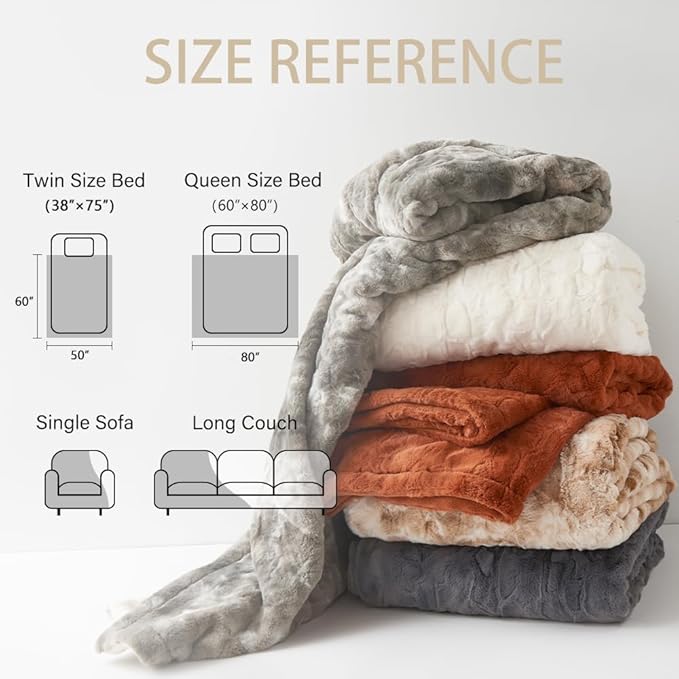 Krifey Faux Fur Throw Blanket, Super Soft Cozy Blanket, Luxury Fluffy Blanket Warm Bed Throw, Plush Christmas Birthday Gifts for Women, Room Home Dorm Decor, Marbled Gray 50" x 60"