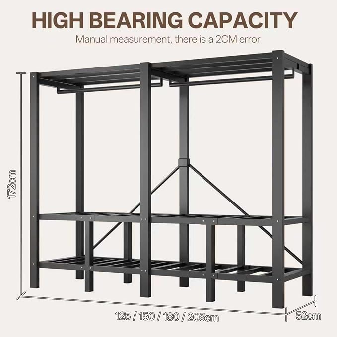 Foldable Portable Wardrobe Closet with Magnetic Doors & Cover, Heavy Duty Covered Clothes Rack with Hanging Clothing Rod, Metal Frame Standing Alone Closet for Bedroom (Door Design A, 49.2IN/125CM)