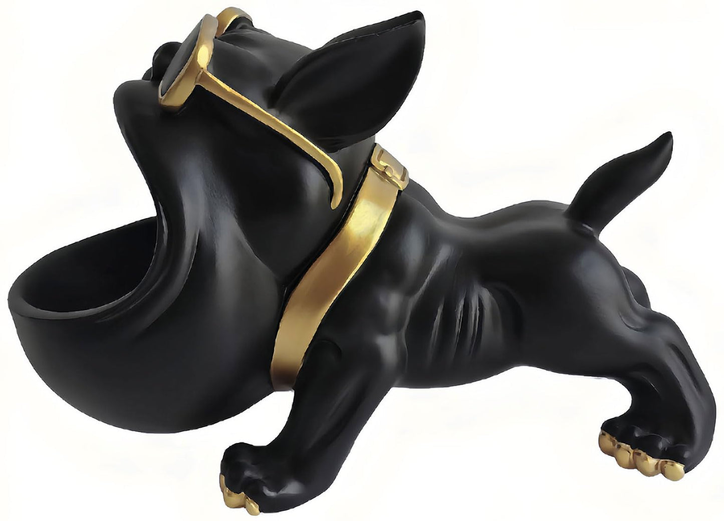 CUZOKOLA Large French Bulldog Tray Statue Cute Dog Candy Dish Modern Entryway Table Keys Candy Bowl for Office Desk Funny Animal Storage Sculpture Figurine with Big Mouth Gold Glasses for Home Decor