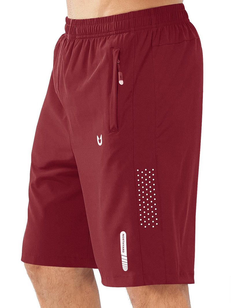 NORTHYARD Men's Athletic Running Shorts Gym Workout 7"/9"/5" Quick Dry Lightweight Sports Basketball Tennis 3 Zipper Pockets WINERED-9inch S