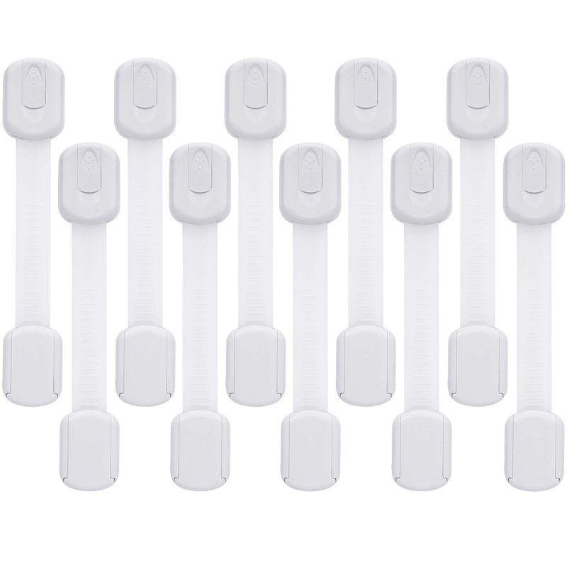 Goodv Child Safety Cabinet Locks - (10 Pack) Baby Proofing Latches to Drawer Door Fridge Oven Toilet Seat Kitchen Cupboard Appliance Trash Can with 3M Adhesive - Adjustable Strap No Drill No Tool