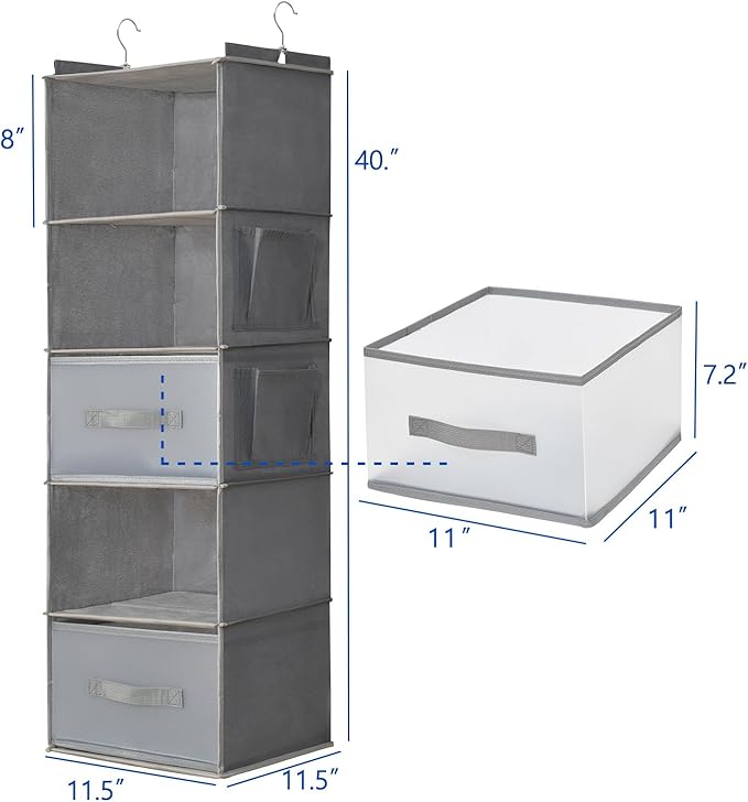 5-Tier Hanging Organizer for Closet, Fabric Closet Organizer