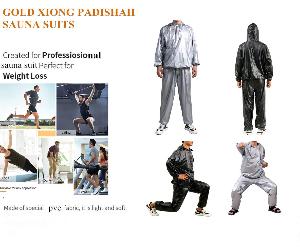 Heavy Duty Sauna Suit Exercise Fitness Sauna Sweat Suit Gym Workout Sauna Jacket and Sauna pants Plus Size Sauna Suit for Women Men | Windproof,Waterproof(size M,Black)