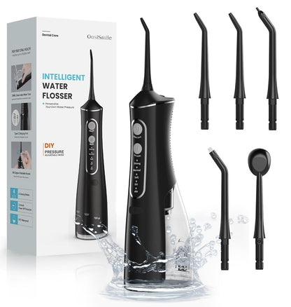 Water Flosser for Teeth Cleaning, 300ML Portable Cordless Oral Irrigator with DIY Strength, 4 Modes, IPX7 Waterproof & 30-Day Battery, 2-Min Smart Timer for Home/Travel Dental Care