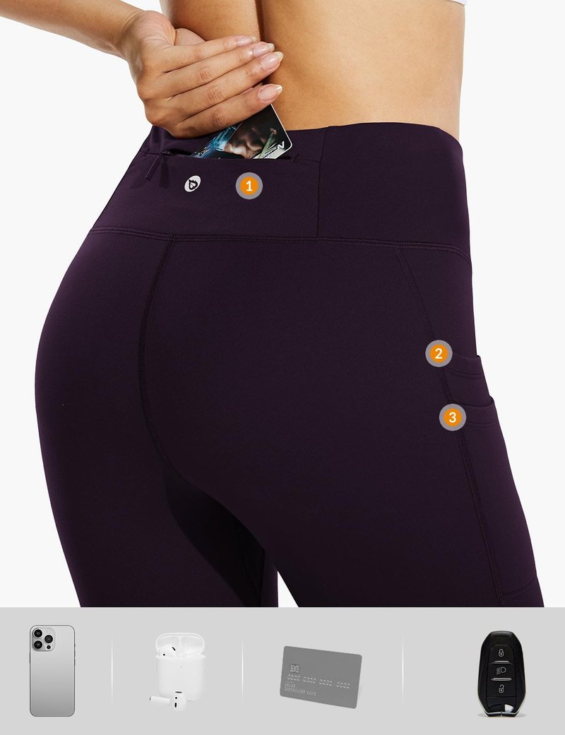 baleaf Fleece Lined Leggings Women Water Resistant 25" Petite Winter Warm Legging Thermal Running Tights Yoga Hiking Pants Purple S