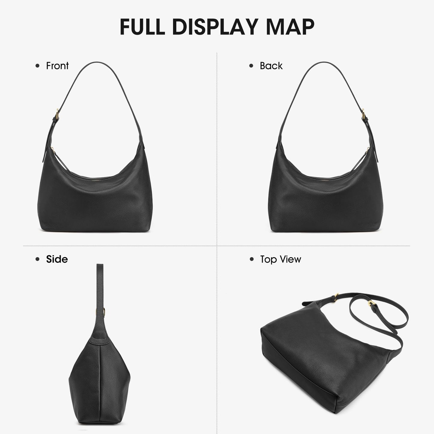 Kattee Meduim Leather Hobo Bags for Women, Soft Genuine Leather Crossbody Handbags Shoulder Purse for Work Casual, Black