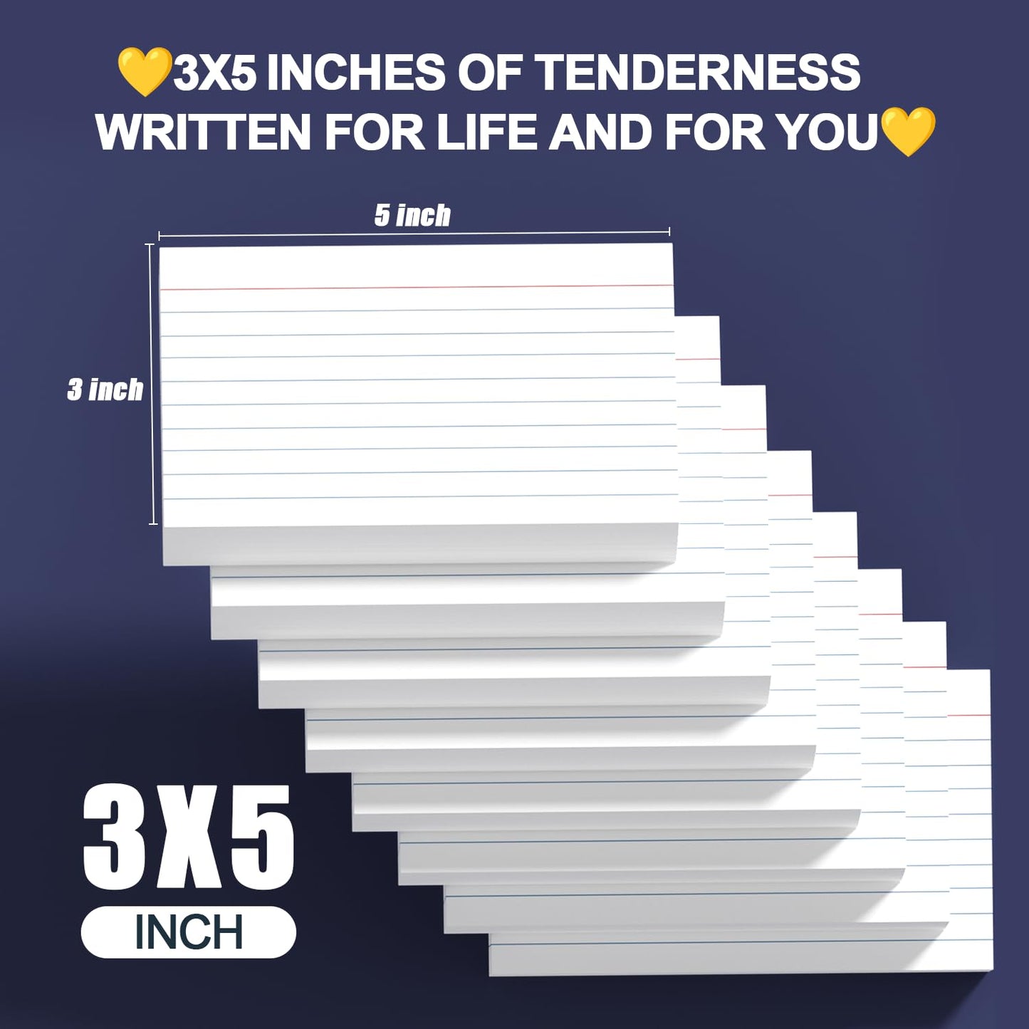Index Cards 3x5 Inch - 600 Count, Ruled Index Flash Cards for Studying, Lined Index Note Cards 3x5 Flashcards, Notecards 3 x 5 Lined Small Index Cards Ruled White 3x5 Cards for Office, School, Home