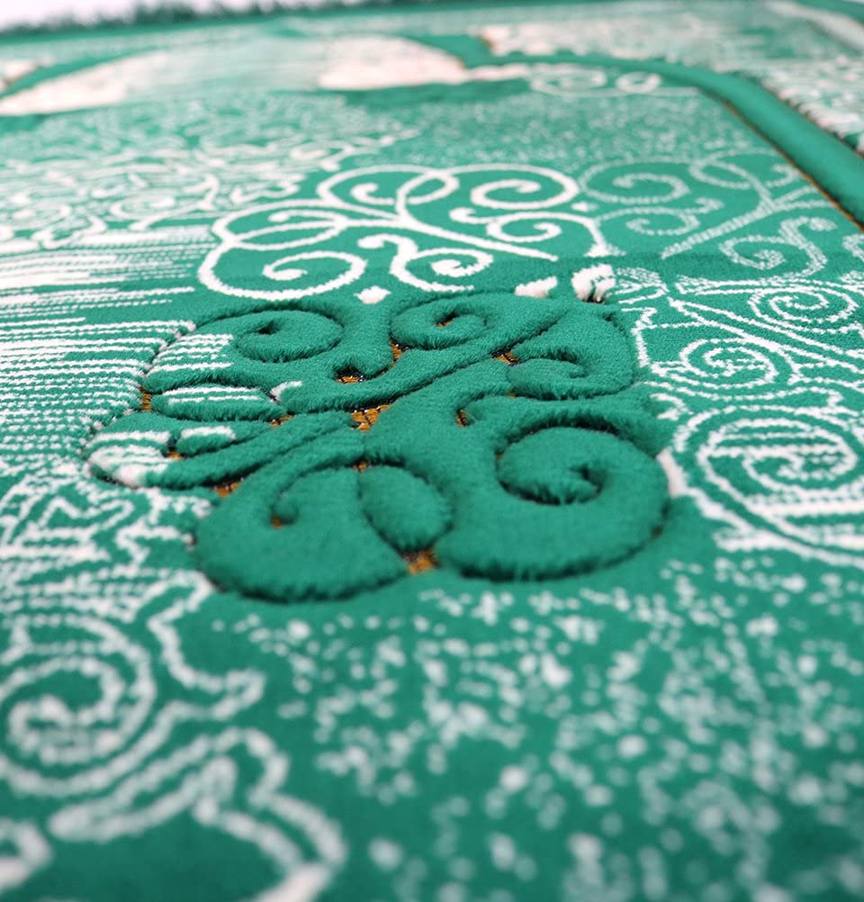 Modefa Prayer Mat | Turkish Velvet Muslim Prayer Rug Muslim Prayer Mat Islam | Soft Beautiful Prayer Rug Janamaz Sajjadah with Car Hanger | Classic Elegant Swirl (Green)