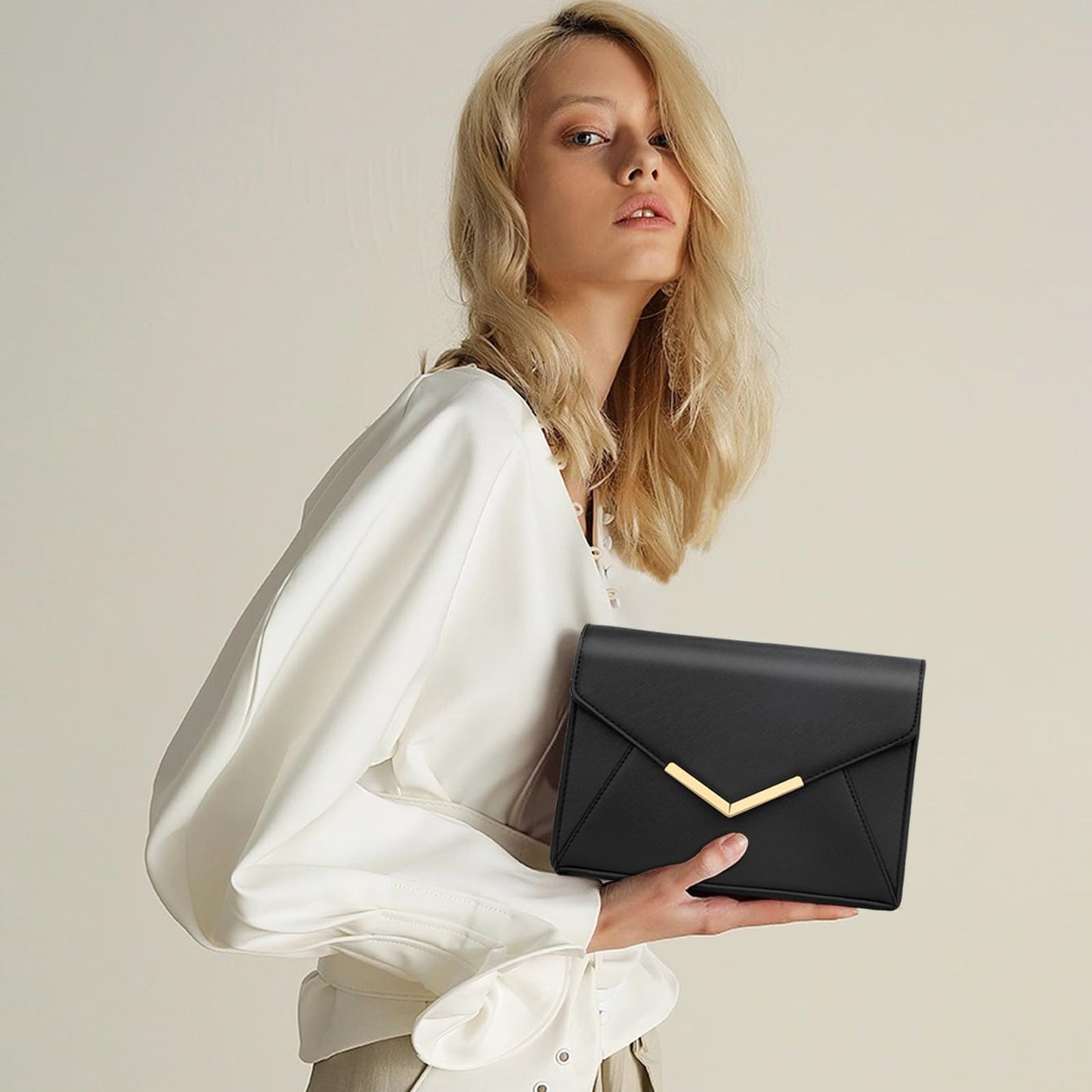 KKXIU Women Elegant Faux Leather Evening Envelope Clutch Purse Foldover Bags for Party Wedding Prom (A-Black)