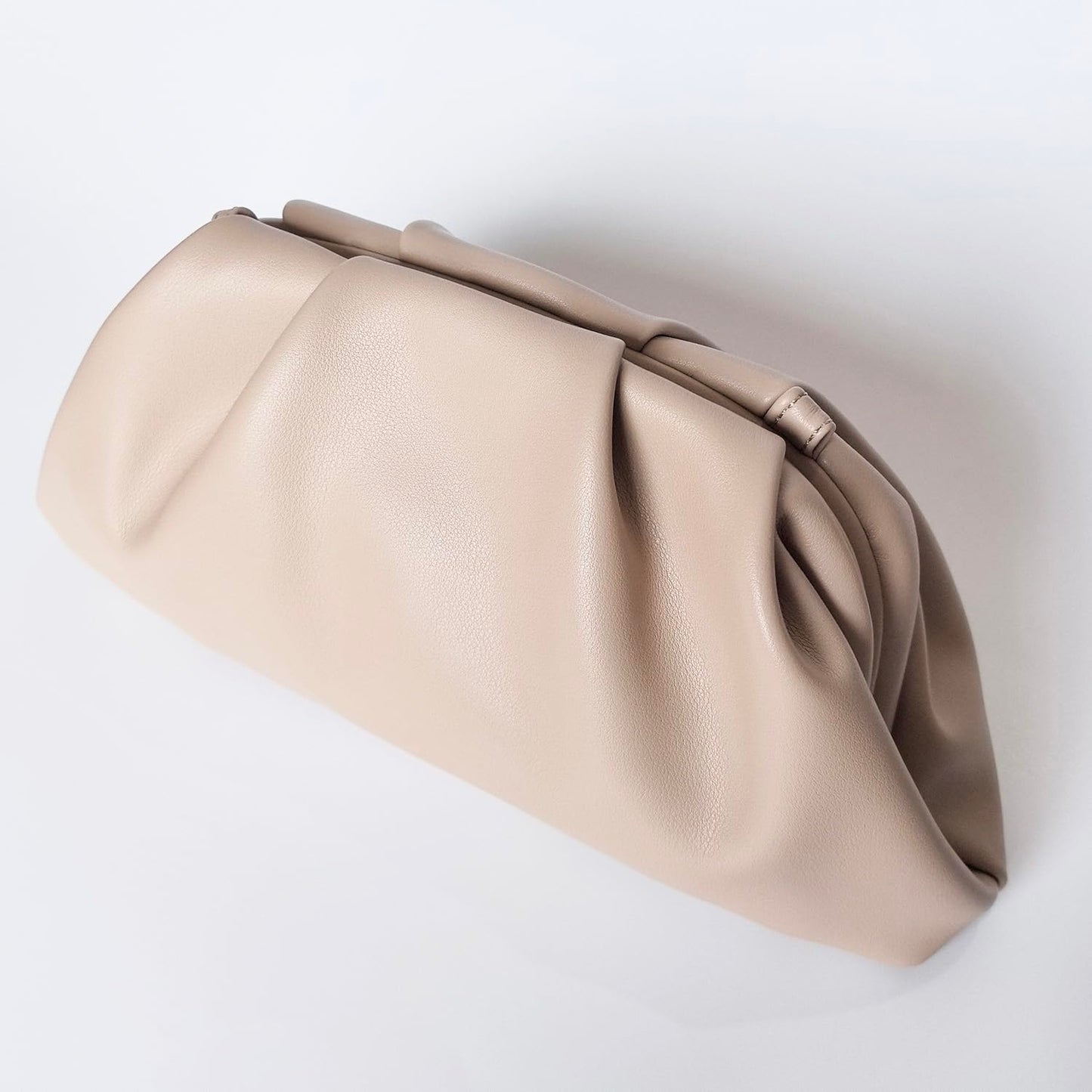 Huralona Dressy Pleated Evening Clutch Chic Soft Vegan Leather Purse Bag Pleated PU Ruched Handbag Adjustable for Women (Nude)