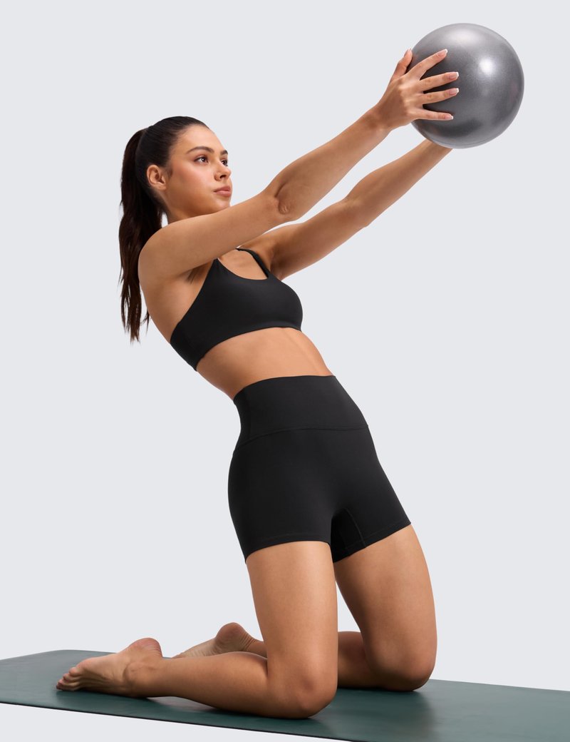CRZ YOGA Butterluxe No Front Seam Biker Shorts 4" - High Waisted Lounge Pilates Workout Athletic Womens Buttery Soft Black Medium