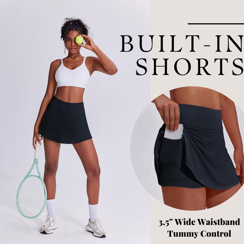 PINSPARK Womens Tennis Skirt High Waisted Golf Skirts with Shorts Underneath Quick Dry Workout Skort Flowy Athletic Skorts, Dark Navy XX-Large
