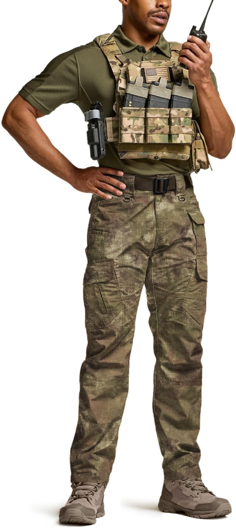 CQR Men's Tactical Pants, Water Resistant Ripstop Cargo Pants, Lightweight EDC Work Hiking Pants, Outdoor Apparel, Duratex Mag Pocket Print Fractal Camo, 36W x 36L