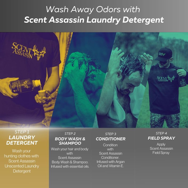 Scent Assassin Laundry Detergent - Unscented - 16oz - Scent Free Laundry Detergent - Hunting Detergent - Hunting Scent Eliminator - Scent Away for Hunting and Camping