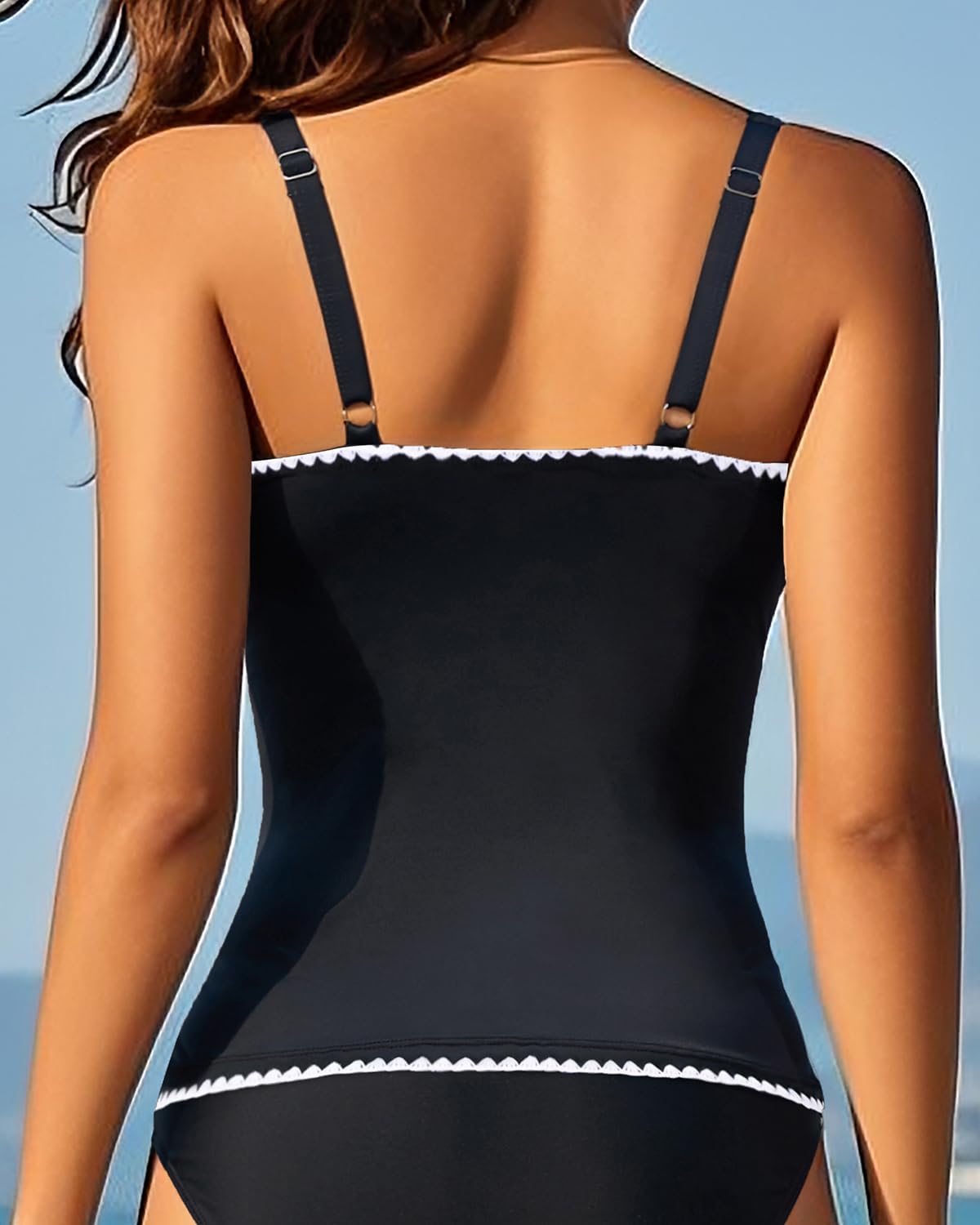 Aqua Eve Tankini Tops for Women Swimwear Top Only Tummy Control Bathing Suit Top No Bottom (Available in Plus) Black 02 18W