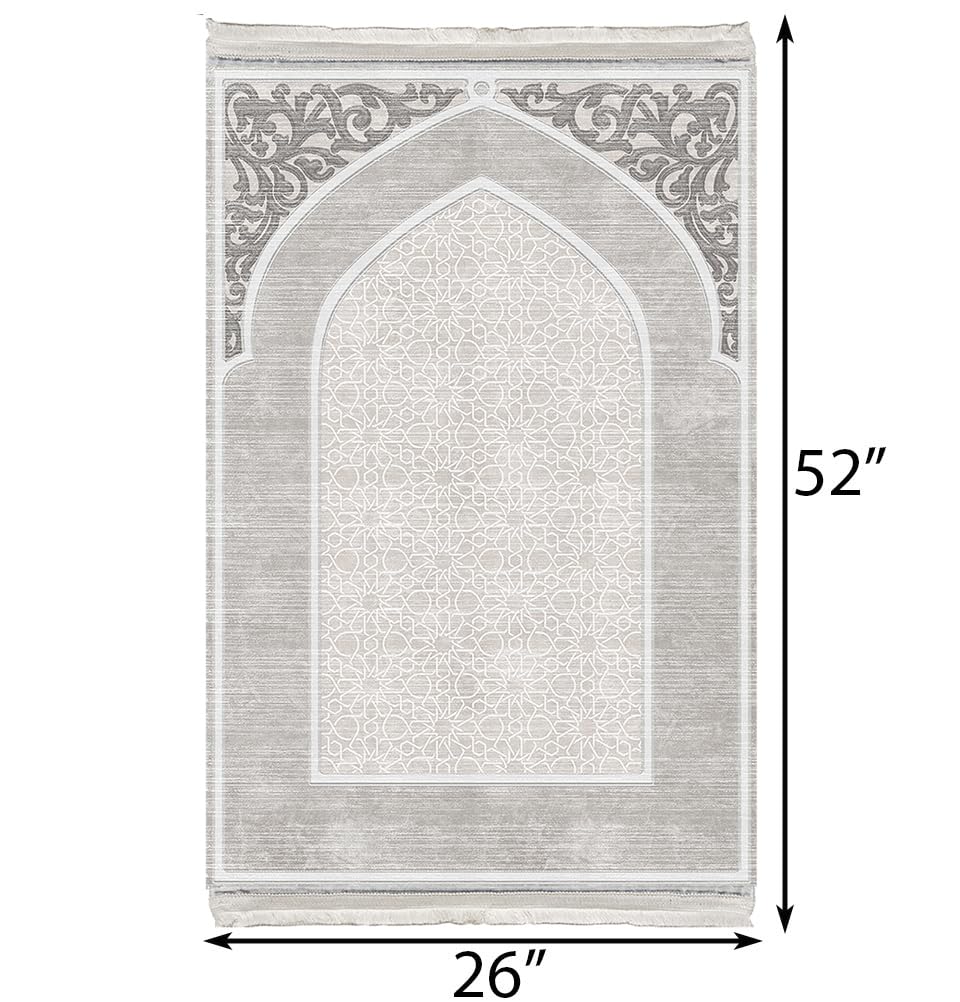 Modefa Foam Prayer Rug - Thick Padded Prayer Mat Cushioned Thick Prayer Mat - Large Long Soft Muslim Prayer Rug Velvet Digital Print (Mosaic Floral - Grey)