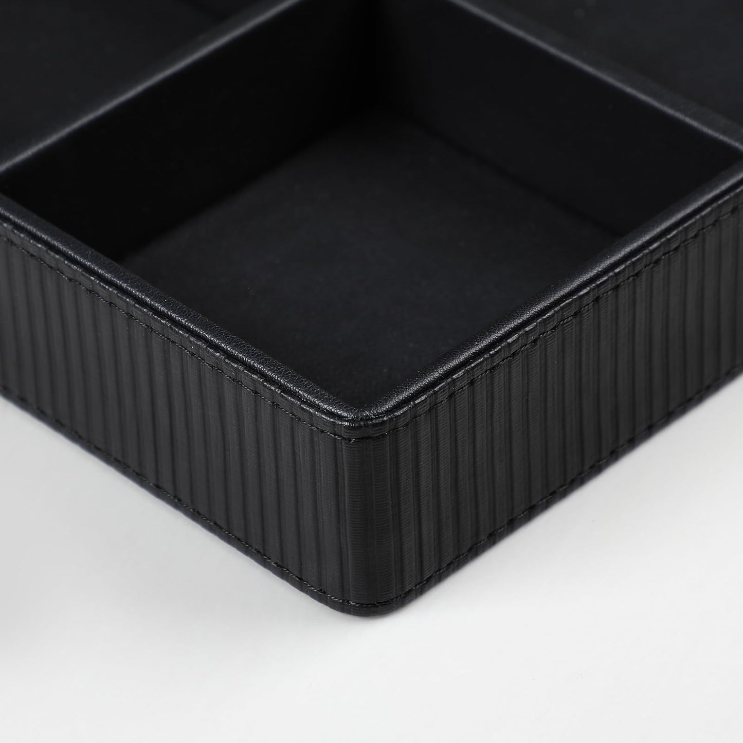 NICLNGSH PU Leather Valet Tray, Decorative Trinket Vanity Desk Drawer Organizer Tray, Perfume Dish Catch All Bowl for Keys, Nightstand Drawer Organizer Women Men with 4 Compartments (Black)
