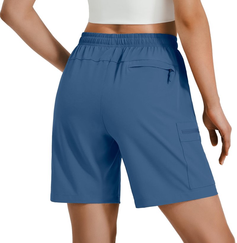 Hugut Women's Lightweight Hiking Cargo Shorts Quick Dry Athletic Shorts Camping Travel Golf Zipper Pockets Water Resistant Blue