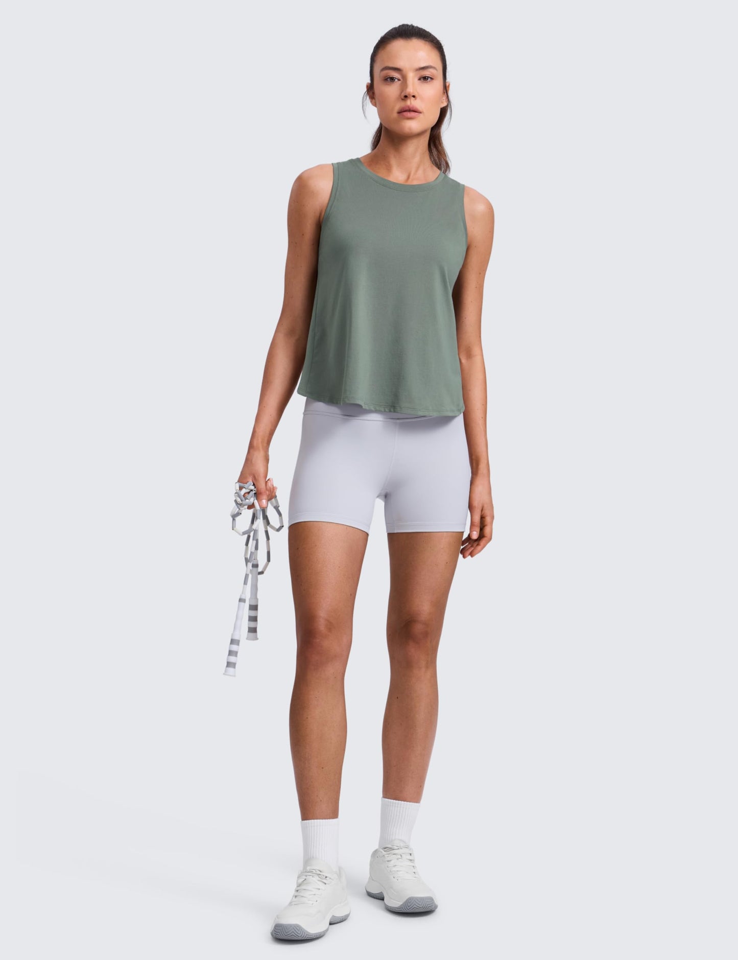 CRZ YOGA Cotton-Blend Split Open Back Tank Tops for Women - Workout Athletic Gym Casual Crewneck Sleeveless Shirts Grey Sage Medium