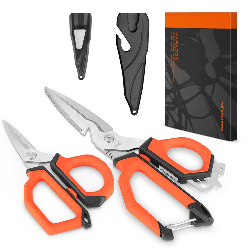KastKing Paradox 9" & 6" Fishing Scissors - 9" Bait Shears With Sheath & Carabiner, 6" Braided Line Scissors With Stainless Steel Blades, Angler's Kit