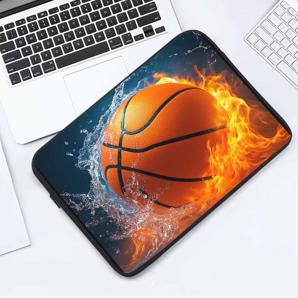 Nicokee Laptop Sleeve Bag 15.4 15.6 Inch,Basketball Ball in Fire and Water Ball Flame Protective Polyester Computer Cases Laptop Cover Briefcase Bag Tablet Travel Cover