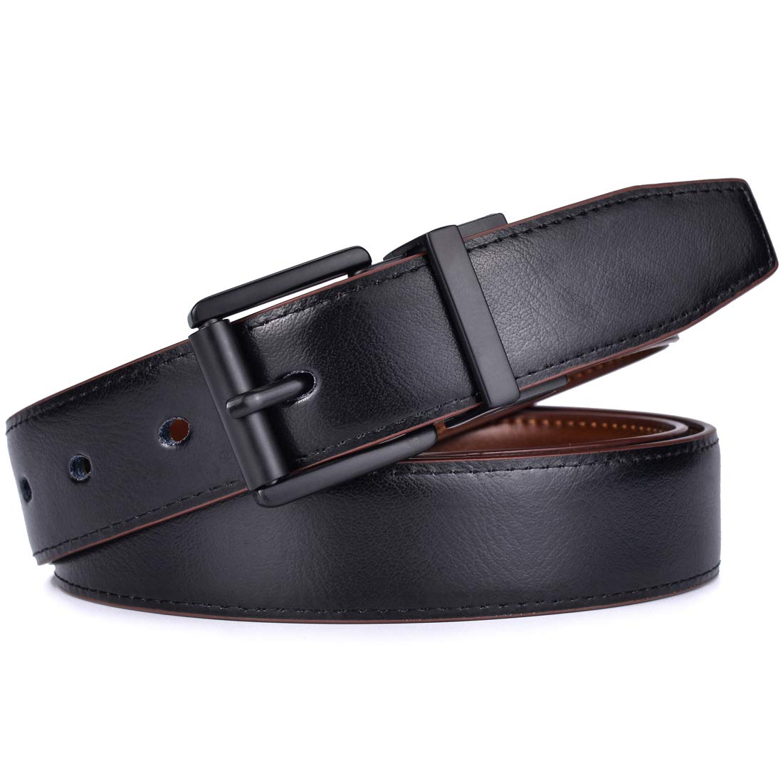 Beltox Men’s Belts Dress Casual Reversible Leather 1.1” w Roller Buckle Rotated(Black/Brown w Black Buckle, 28-30)