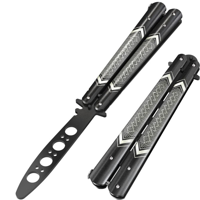 Butterfly Trainer - Practice Balisong - Butterfly Knives NOT Real NOT Sharp Blade - Cool Design - Black Dull Trick - Butter Fly Training - CSGO Fidget Toy - Gift for Husband, Father, Son, Teens K14B