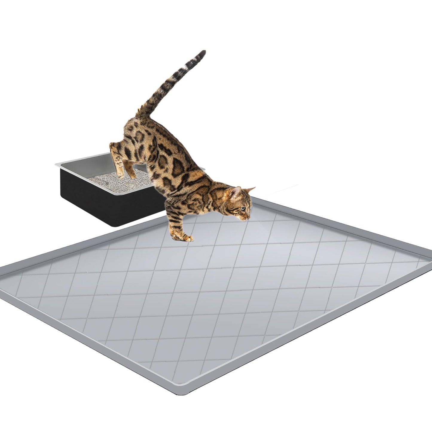 Cat Mat for Litter Box, Large 35" X 22" Cat Litter Mat, Indoor Waterproof Silicone Litter Trapping Pad for Floor, Soft on Kitty Paws, Easy to Clean, Non-Slip, Gray