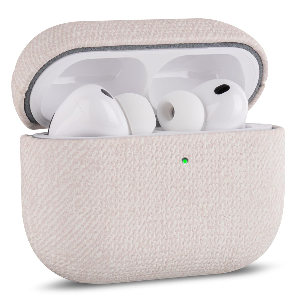 Haobobro Handmade Case - for AirPods Pro 2 Case Cover - Selected Skin-Friendly Vegan Leather, Woolen Fabric Cloth Style, Drop Protective Hard Cover for AirPods Pro 2nd Generation Earbuds - White