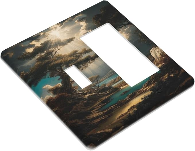 Decorative Art Light Switch Covers Sunburst Over the Wilderness 2 Gang Single Toggle Rocker Combination Electrical Faceplate Switchplate Wall Plate for Home Decor