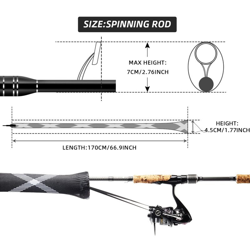 SF Standard Casting Fishing Rod Sock Fishing Rod Sleeve Rod Cover Braided Mesh Rod Protector Pole Gloves Fishing Tools White-Black-2PCS Fit Casting Rod 6-1/2FT to 7-1/2FT