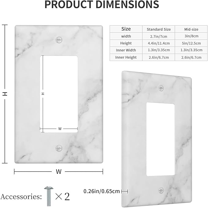 White Marble Wall Plate Decorative Single Rocker Outlet Light Switch Cover 1-Gang Decorator Art Print Faceplate for Bedroom Kitchen Room Decor