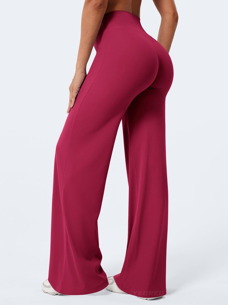 YEOREO Workout Leggings Womens No Front Seam Straight Leggings 33" High Waist Buttery Eddiy Gym Yoga Pants Ruby Red M