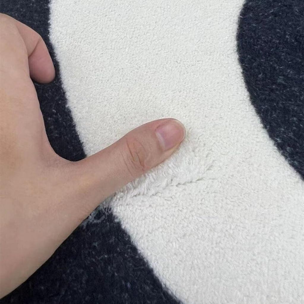 Black and White Abstract Striped Irregular Shape Area Rug 6ft Faux Wool Ultra Soft Rug for Livingroom Bedroom Diningroom Aesthetic Home Office Decor Playroom Carpet