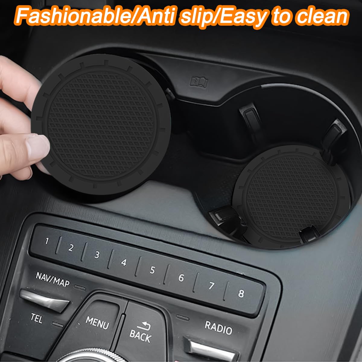 KHGUZ 10PCS Car Accessories Set, Vehicle Steering Wheel Cover Seatbelt Protector Cup Holder Coaster Push Start Button Cover Flower Auto Air Vent Clip, Universal for SUV, Truck, RV (Black)