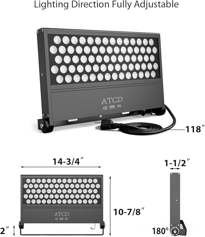 LED Wall Washer Light with RF Control, 288W RGBW Color Changing LED Flood Lights AC120V 28800LM 5700K Spotlight for Indoor Outdoor Lighting, Casinos, Weddings, Parties, Wall, Landscape