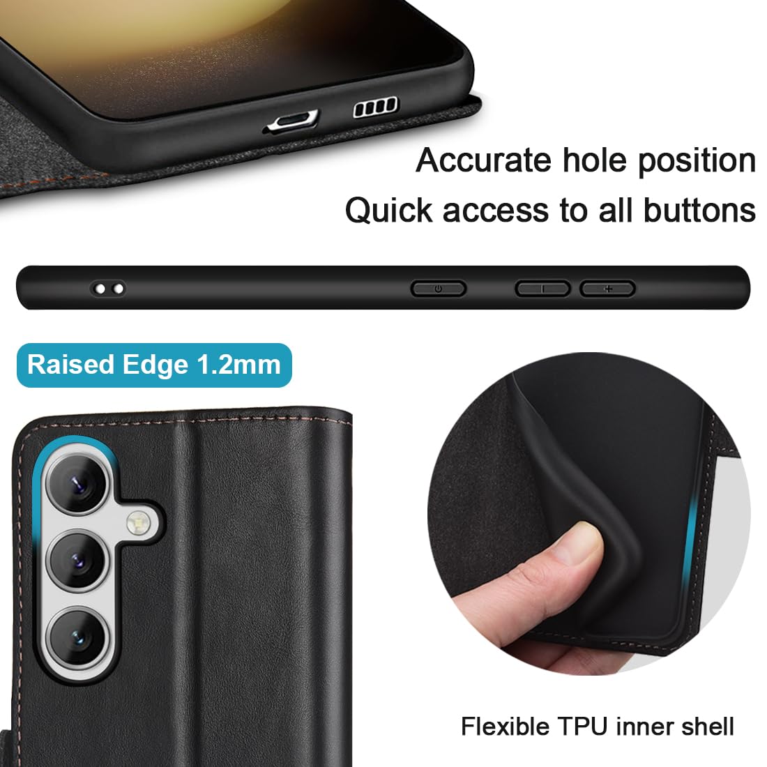 KEZiHOME Case for Galaxy S24 5G, Genuine Leather [RFID Blocking] Wallet Case with Card Slots Kickstand Folio Flip Phone Cover Compatible with Galaxy S24 5G (2024) (Black/Brown)