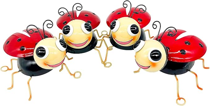 Metal Yard Art Garden Decor for Outside Cute Red Ladybugs Lawn Patio Ornaments Backyard Decorations Garden Gifts for Mom - Set of 4