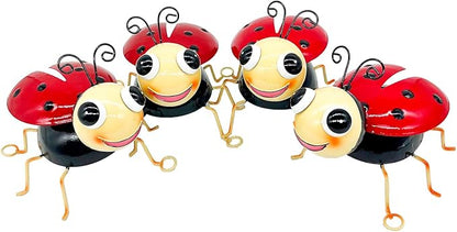 Metal Yard Art Garden Decor for Outside Cute Red Ladybugs Lawn Patio Ornaments Backyard Decorations Garden Gifts for Mom - Set of 4